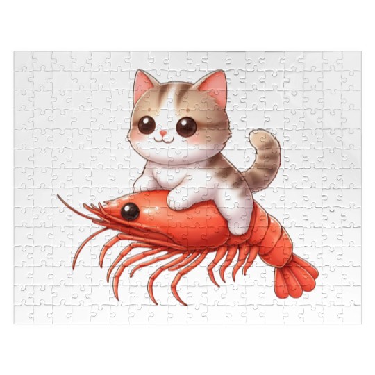 Cat rides on shrimp Jigsaw Puzzles