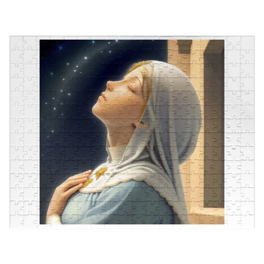 Virgin Mother Mary Praying on a Starry Night Jigsaw Puzzles