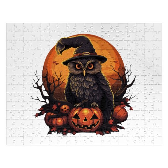 Whimsical Owl in Witch Hat Halloween Jigsaw Puzzles