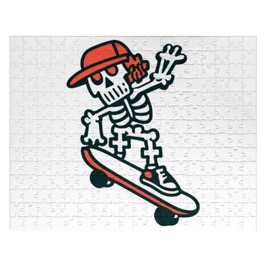 rocker skeleton cap skater cool halloween Jigsaw Puzzles