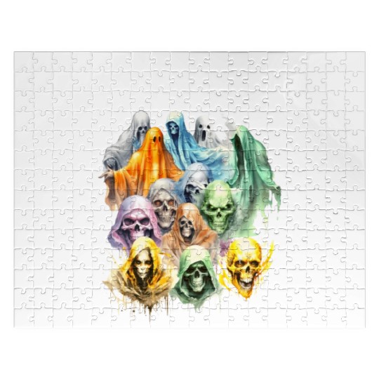 Scary Halloween Vintage Ghosts Skulls and Ghouls Jigsaw Puzzles