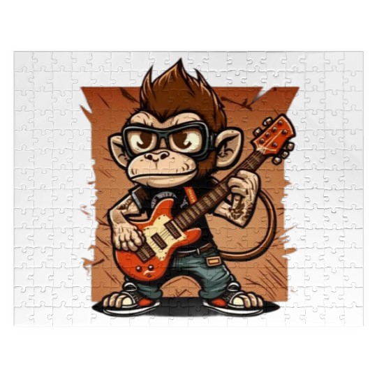 Monkey Chimpanzee Playing Acousitc Rock Guitar Jigsaw Puzzles
