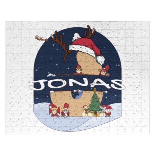 Awesome Jonas Name w Santa Hat in Xmas Theme Jigsaw Puzzles