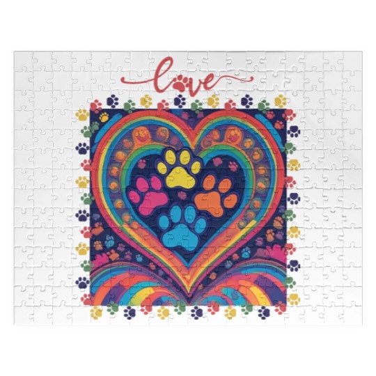 Rainbow Heart Love paw prints Jigsaw Puzzles
