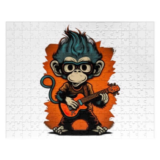 Monkey Chimpanzee Playing Acousitc Rock Guitar Jigsaw Puzzles