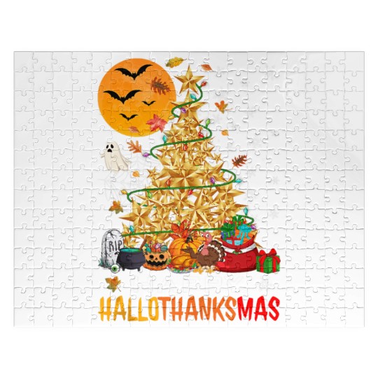 HAPPY HALLOTHANKSMAS CHRISTMAS THANKGIVING Jigsaw Puzzles