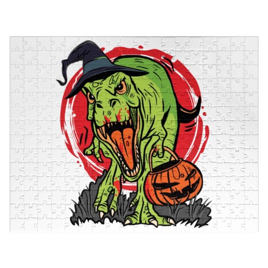 Trick Or Treating Dinosaur With Jack O Lantern Jigsaw Puzzles
