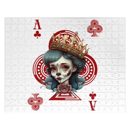 Ace of Clubs Bone Skull Queen Creepy Gothic Jigsaw Puzzles