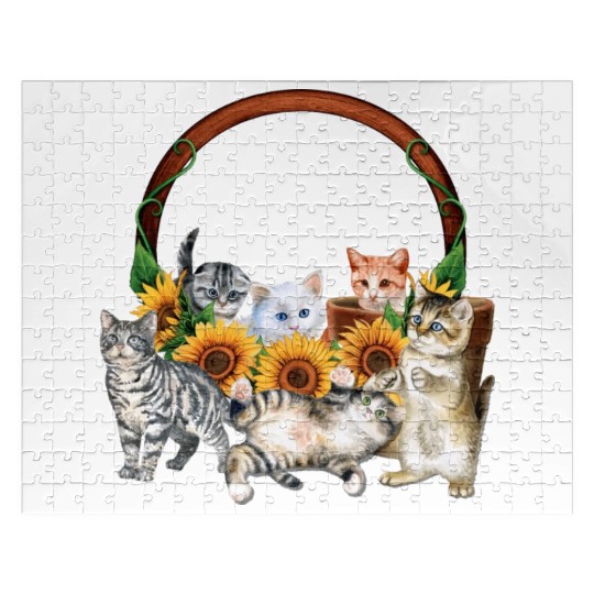 Kittens Sunflowers Gift For Cat LOver Jigsaw Puzzles