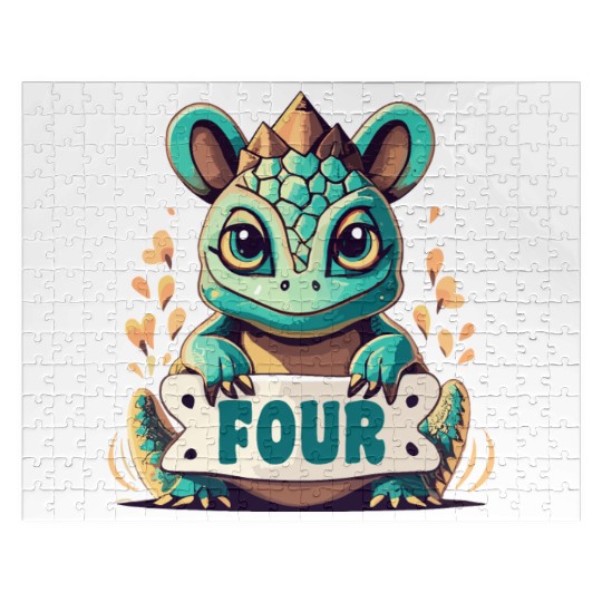 Fantasy Reptile Creature With Word "Four" Jigsaw Puzzles
