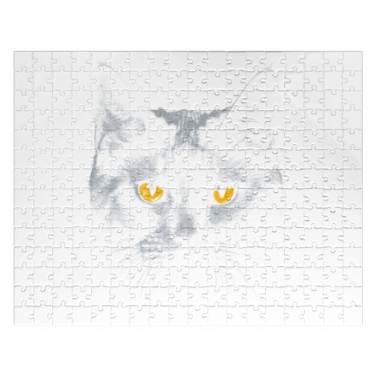 Black Cat Face Yellow Eyes Cat Halloween Costume B Jigsaw Puzzles