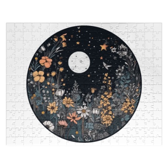 Midnight Sky Aesthetic Meadow Flower Garden Graphi Jigsaw Puzzles