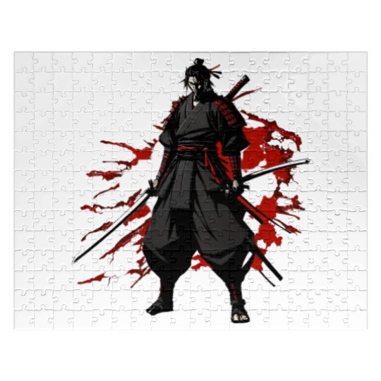 Anime Samurai Hero in Black Kimono Jigsaw Puzzles