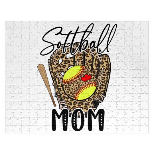 Softball Mom Leopard Game Day Softball Lover Jigsaw Puzzles