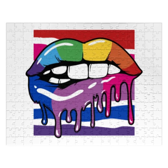 Gay Rainbow Pride LGBTQ Bisexual Flag Rainbow Lips Jigsaw Puzzles