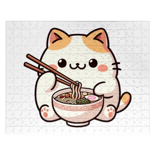Neko Cat Eating Ramen Noodles Anime Jigsaw Puzzles