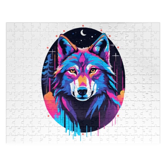 Eerie Blacklight Wolf Jigsaw Puzzles - Neon Colors