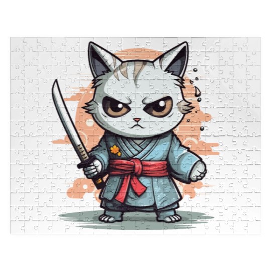 Cute Samurai Cat Kawaii Japanese Ronin Aesthetic A Jigsaw Puzzles