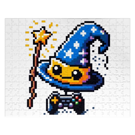 Gamer Wizard 8-Bit Hat with Controller Wand Jigsaw Puzzles