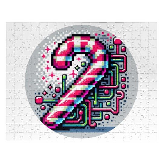 Neon Cyberpunk Candy Cane 8-Bit Pixel Christmas Jigsaw Puzzles