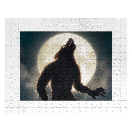 Werewolf standing in front of the moon Jigsaw Puzzles
