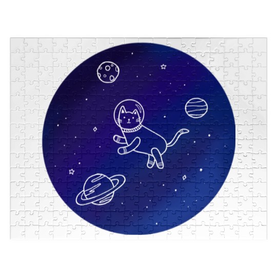 Doodle-Style Hand Drawn Space Cat Jigsaw Puzzles
