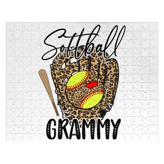 Softball Grammy Leopard Game Day Softball Lover Jigsaw Puzzles