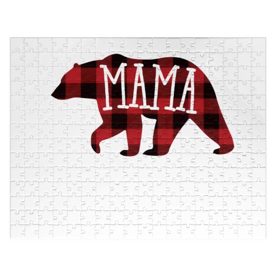 Mama Bear Buffalo Plaid Mama Bear Jigsaw Puzzles