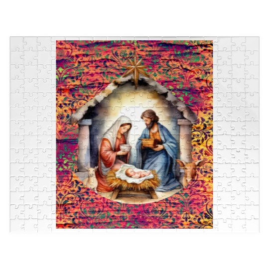 Nativity scene with Mary Joseph Baby Jesus Jigsaw Puzzles