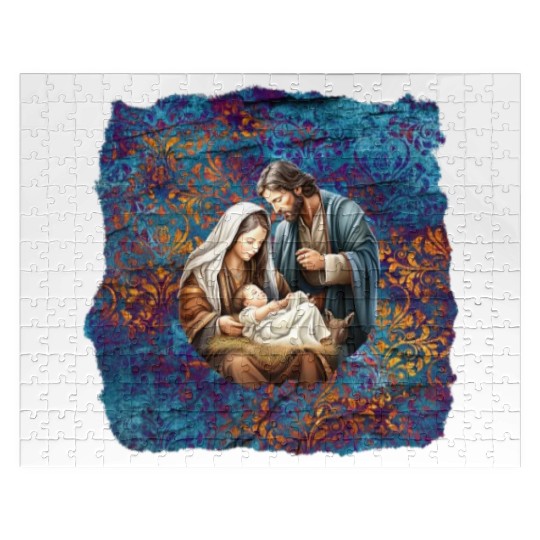 Nativity scene with Mary Joseph Baby Jesus Jigsaw Puzzles
