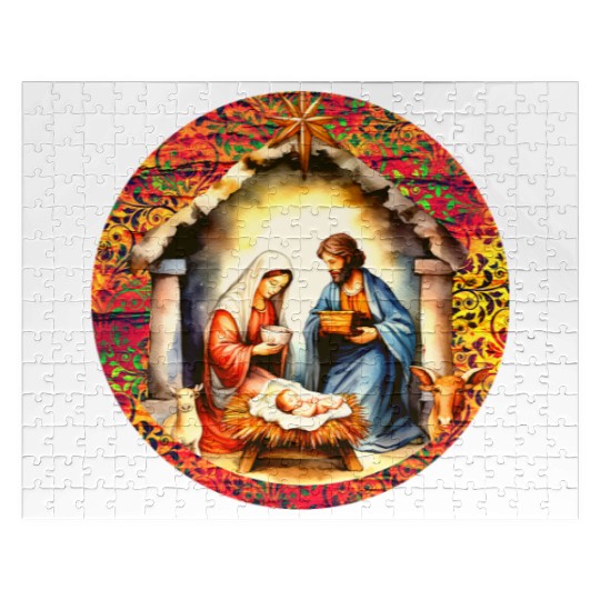 Nativity scene with Mary Joseph Baby Jesus Jigsaw Puzzles