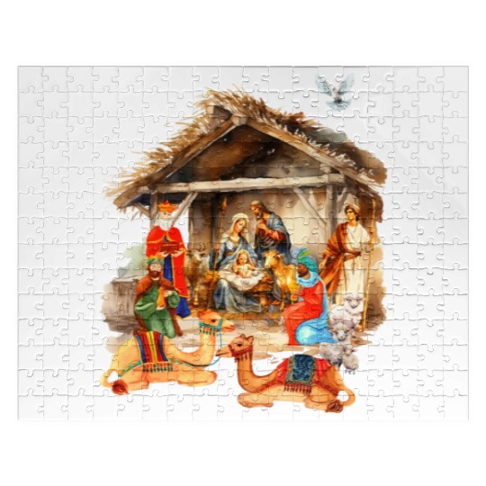 Nativity scene with Mary Joseph Baby Jesus Jigsaw Puzzles