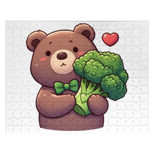 Bear in love hugs huge broccoli Jigsaw Puzzles
