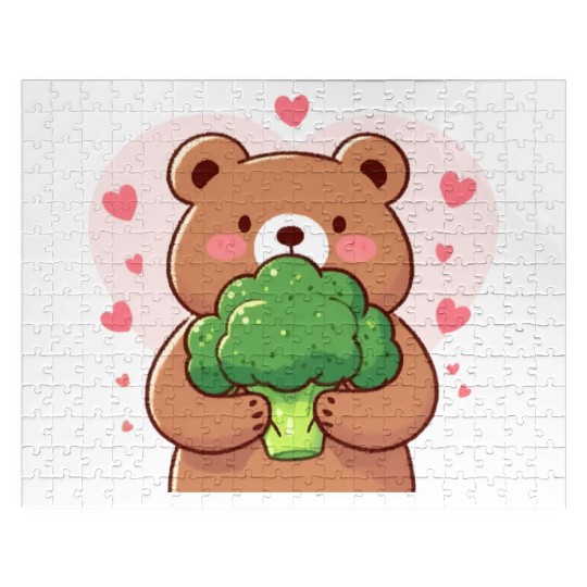 Bear in love hugs huge broccoli Jigsaw Puzzles