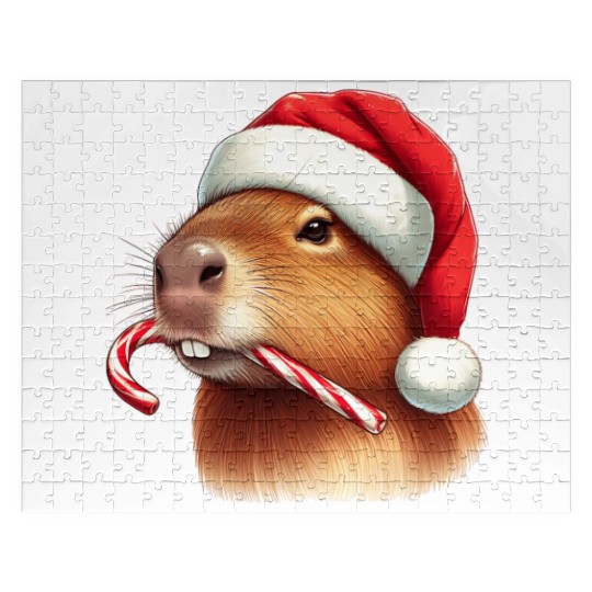 Festive capybara with candy cane Jigsaw Puzzles