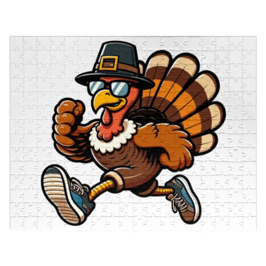Running Turkey- Turkey Trot Running Thanksgiving Jigsaw Puzzles
