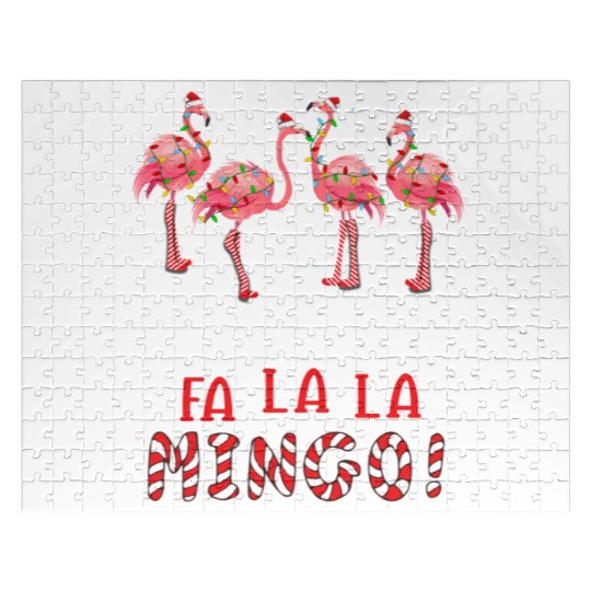 Candy Cane Flamingoes Fa La La Mingo Flamingo Jigsaw Puzzles