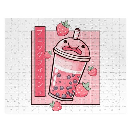 Kawaii Blobfish Japanese Strawberry Boba Jigsaw Puzzles