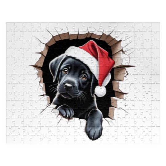 Festive Paws Adorable Puppy in a Christmas Hat Jigsaw Puzzles