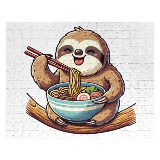 Cute Sloth Eats Ramen Noodles Sloths Ramen Jigsaw Puzzles