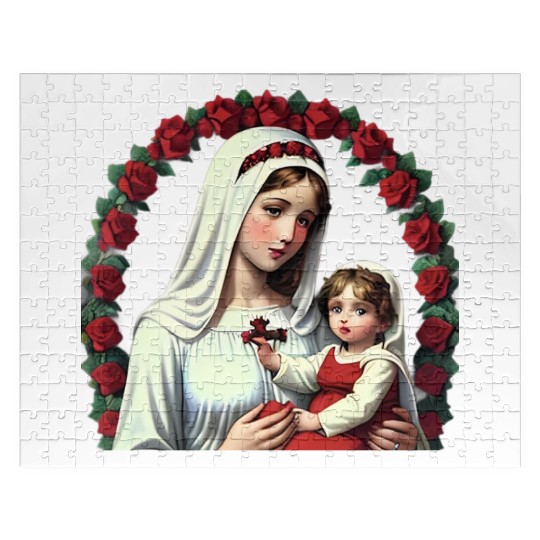 Mother Mary and Baby Jesus with Red Roses Jigsaw Puzzles