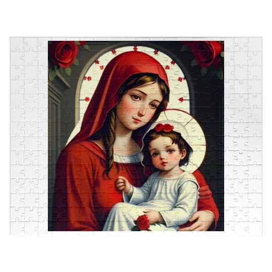 Mother Mary and Baby Jesus with Roses Jigsaw Puzzles