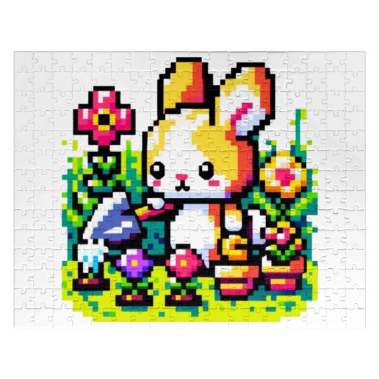 8-Bit Bunny Gardener: Retro Digital Garden Scene Jigsaw Puzzles
