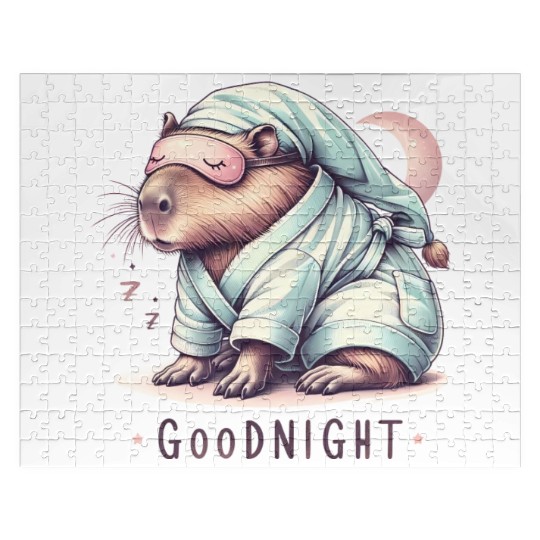 Sleepy Capybara in Comfy Pajamas Jigsaw Puzzles