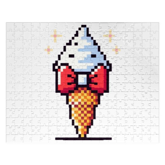 Whimsical 8-Bit Ice Cream: Retro Bow Tie Delight Jigsaw Puzzles