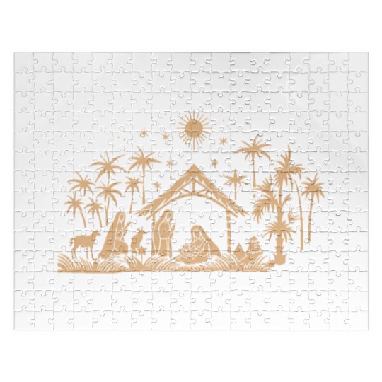 Nativity Scene with Mary Joseph Baby Jesus Jigsaw Puzzles