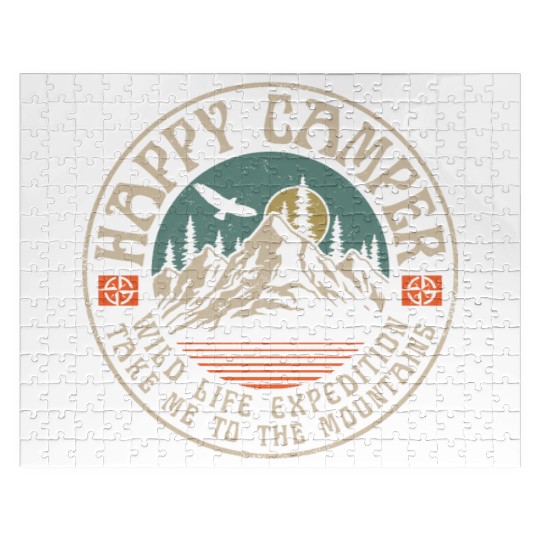 HAPPY CAMPER VINTAGE MOUNTAINS Jigsaw Puzzles