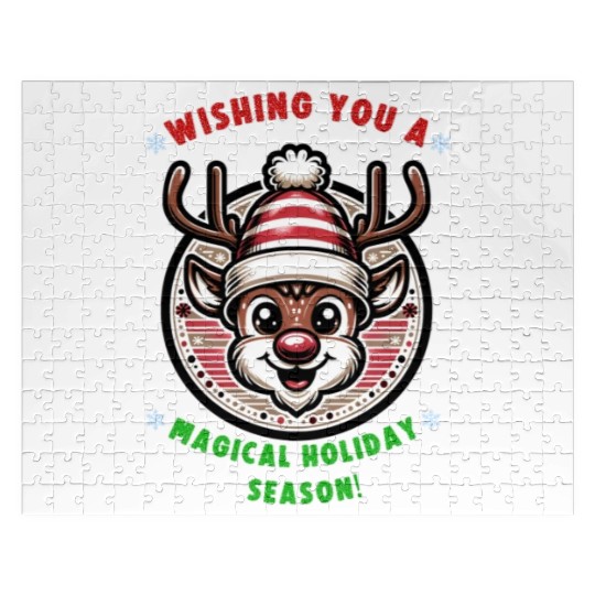 Merry Christmas Wishes Happy Reindeer Jigsaw Puzzles