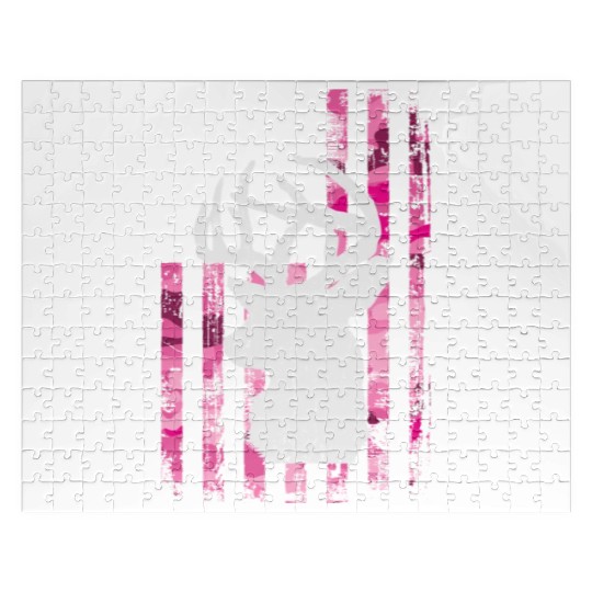 Deer Hunting Camo Pink Camouflage American Flag Jigsaw Puzzles