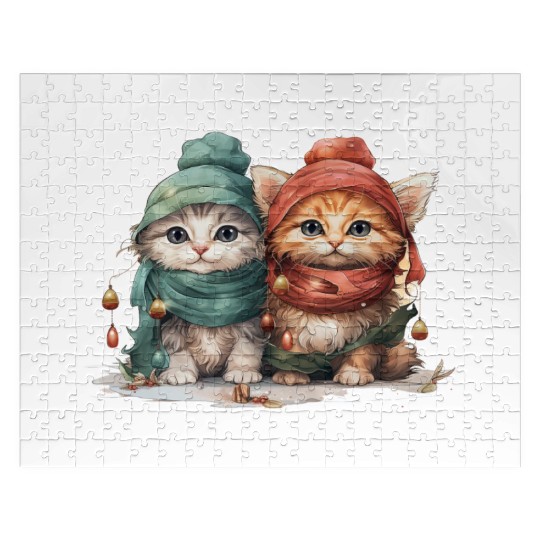 Sweet and playful Christmas kittens wearing hats Jigsaw Puzzles